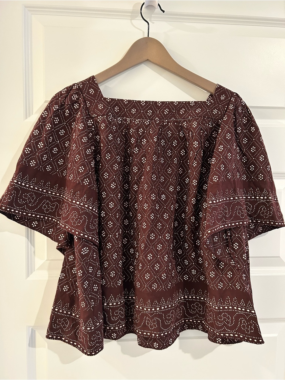 Madewell Flutter Sleeve Top Brown Plum Size XL - Picture 10 of 14